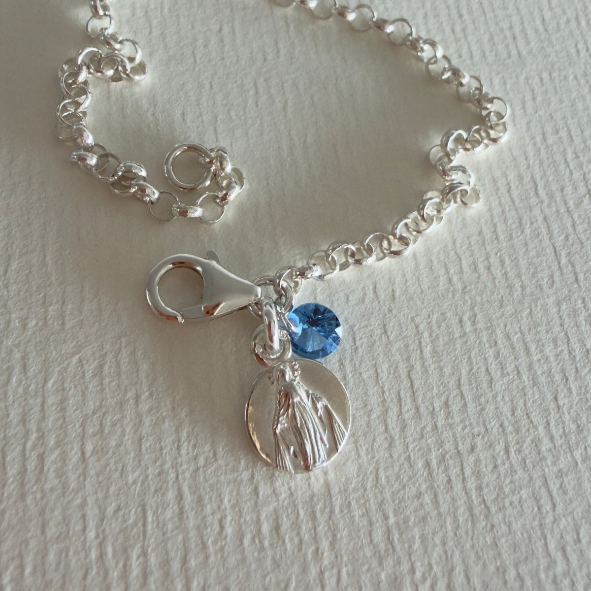 PULSERA CADENA ROLO CON VIRGEN MILAGROSA MINI DE PLATA DE LEY 925